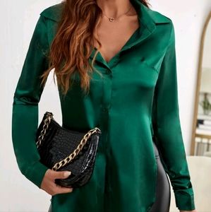 Silk dark green blouse